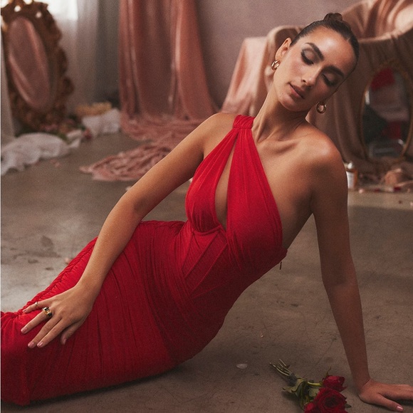 House of CB Valentina Scarlet Asymmetrical Cutout Mini Dress